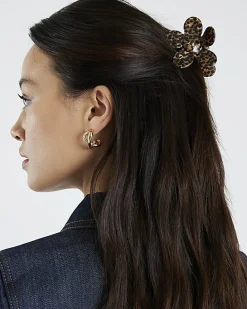 Brown Leopard Print Flower Claw Hair Clip