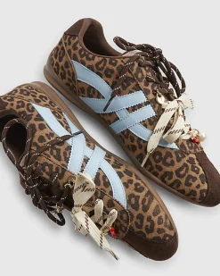Brown Leopard Print Slim Double Lace Trainers