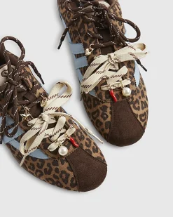 Brown Leopard Print Slim Double Lace Trainers