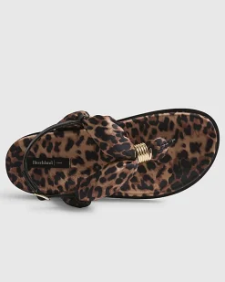 Brown Leopard Print Toe Thong Footbed Sandals