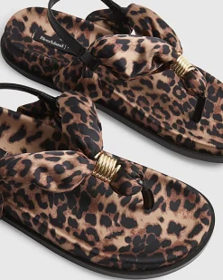 Brown Leopard Print Toe Thong Footbed Sandals