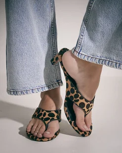 Brown Leopard Print Toe Thong Mule Sandals