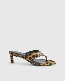 Brown Leopard Print Toe Thong Mule Sandals