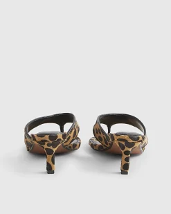 Brown Leopard Print Toe Thong Mule Sandals