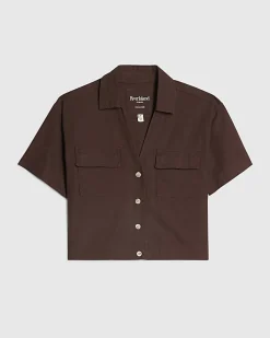 Brown Linen Blend Boxy Shirt
