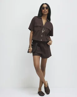 Brown Linen Blend Boxy Shirt