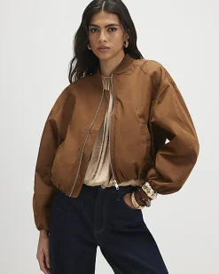 Brown Long Sleeve Bomber Jacket