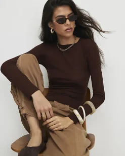 Brown Long Sleeve Semi Sheer Top