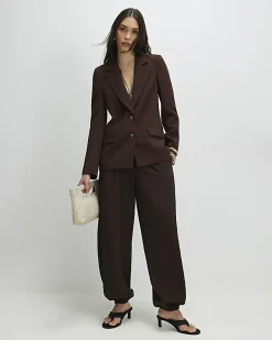 Brown Long Sleeve Single Breasted Blazer