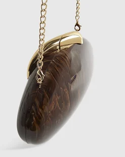 Brown Marble Effect Pebble Box Clutch Bag