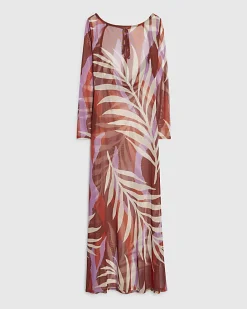 Brown Mesh Cowl Back Maxi Dress