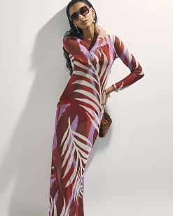 Brown Mesh Cowl Back Maxi Dress