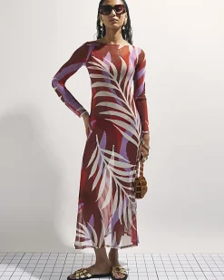 Brown Mesh Cowl Back Maxi Dress
