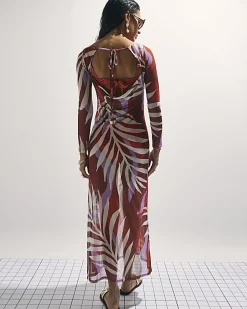 Brown Mesh Cowl Back Maxi Dress