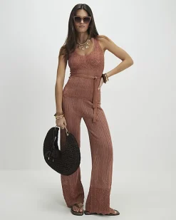 Brown Metallic Knit Vest Top