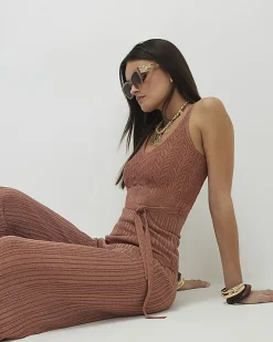 Brown Metallic Knit Vest Top