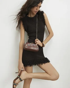 Brown Mixed Gem Hard Shell Clutch Bag