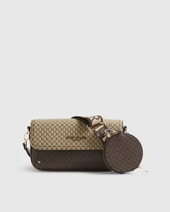Brown Monogram Print Cross Body Bag