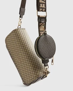 Brown Monogram Print Cross Body Bag