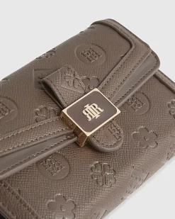 Brown Monogram Print Panelled Tab Purse