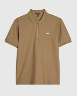Brown Muscle Fit Quarter Zipped Polo Shirt