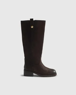 Brown Nubuck Leather Knee High Boots