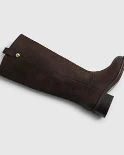 Brown Nubuck Leather Knee High Boots