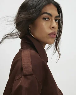 Brown Nylon Button Front Jacket