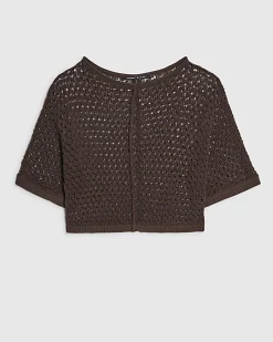 Brown Open Stitch Knitted T-Shirt