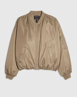 Brown Oversized Bubble Hem Bomber Jacket