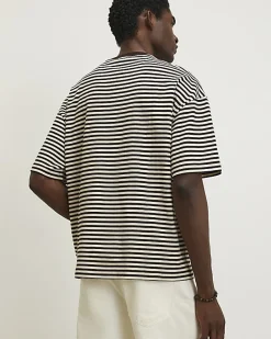 Brown Oversized Fit Striped Pique T-Shirt