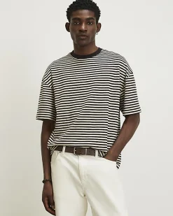 Brown Oversized Fit Striped Pique T-Shirt