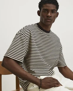 Brown Oversized Fit Striped Pique T-Shirt