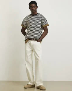 Brown Oversized Fit Striped Pique T-Shirt
