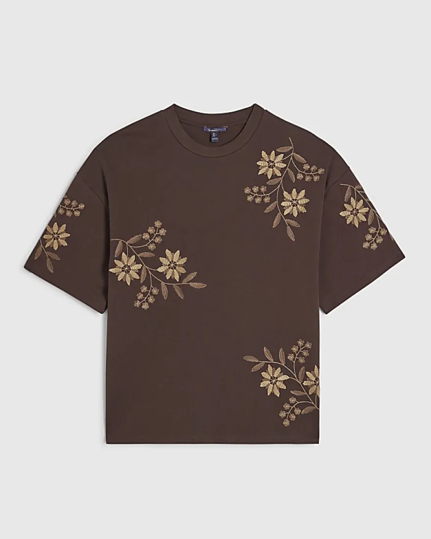 Brown Oversized Floral Heavyweight T-Shirt