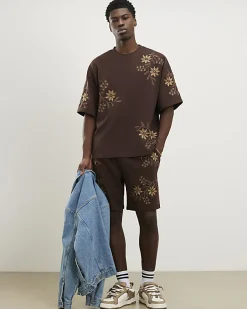 Brown Oversized Floral Heavyweight T-Shirt