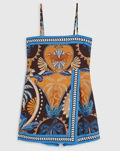Brown Palm Print Playsuit