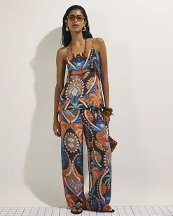 Brown Palm Print Wide Leg Trousers
