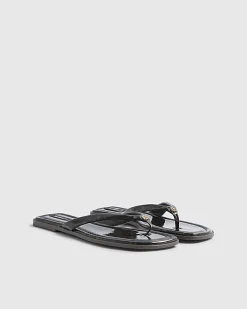 Brown Patent Tortoiseshell Toe Thong Sandals