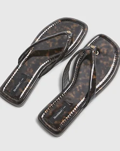 Brown Patent Tortoiseshell Toe Thong Sandals