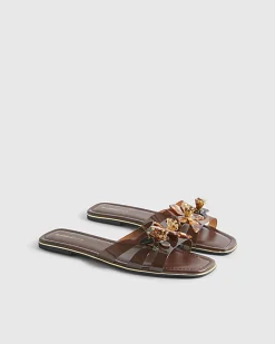 Brown Perspex Flower Flat Sandals