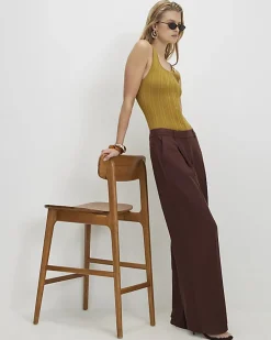 Brown Pleat Detail Wide Leg Trousers
