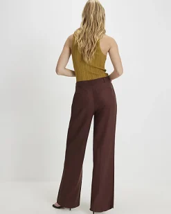 Brown Pleat Detail Wide Leg Trousers