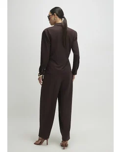 Brown Pleat Front Tapered Trousers