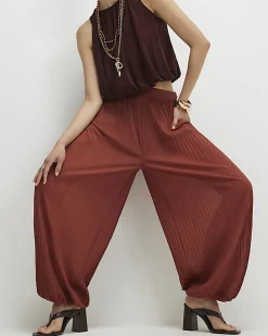 Brown Pleated Mesh Balloon Leg Trousers