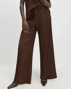 Brown Plisse Wide Leg Trousers
