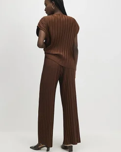 Brown Plisse Wide Leg Trousers