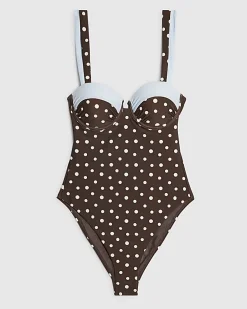 Brown Polka Dot Shaping Swimsuit