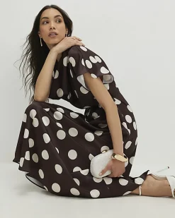 Brown Polka Dot Slip Dress
