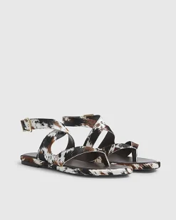Brown Pony Hair Leather Cross Strap Sandals
